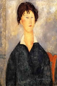 monochrome black white Painting - portrait of a woman with a white collar 1919 Amedeo Modigliani